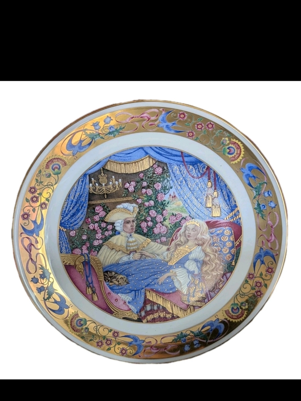 The Hamilton Collection Plate Sleeping Beauty Gold Colorful Birds Flowers